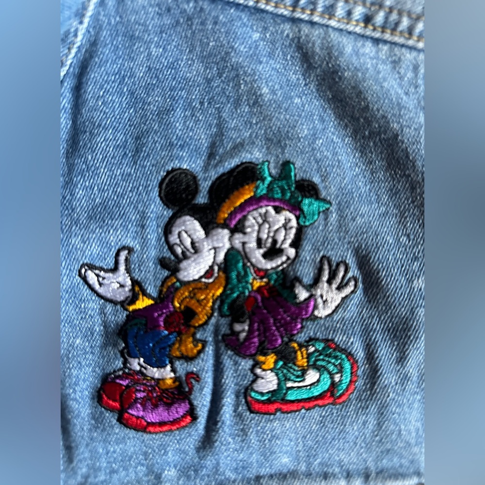 Vtg 90s Jerry Leigh x Walt Disney Co Mickey & Minnie Embroidered Denim Vest, L - Picture 8 of 10